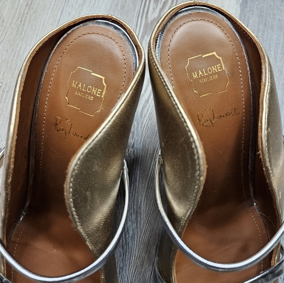 Malone Souliers Maureen 70 Gold Silver Leather Mule Heels Size 6.5 - Picture 8 of 10